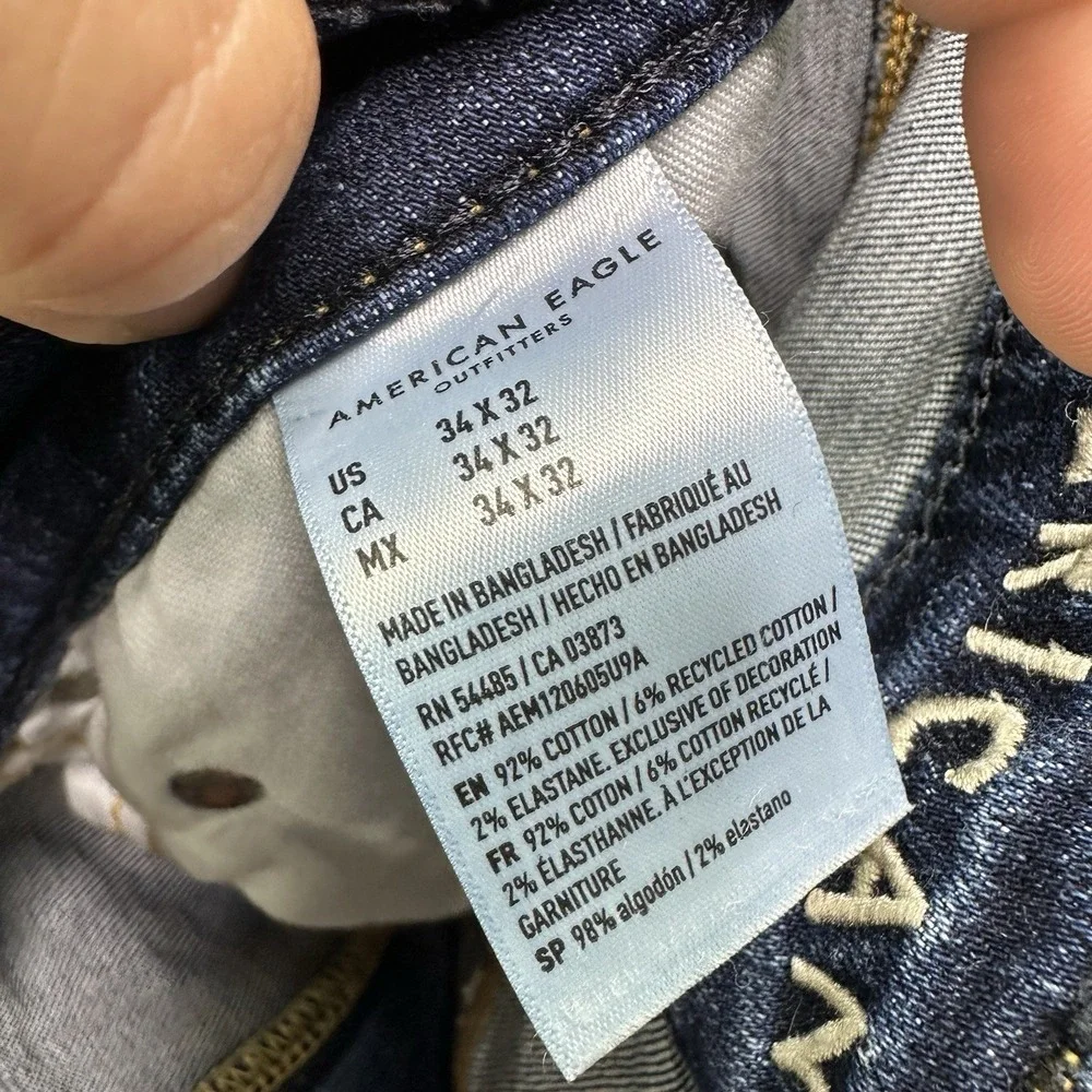 American Eagle Original Straight Jeans Men's 34x32 AirFlex+ Stretch Denim